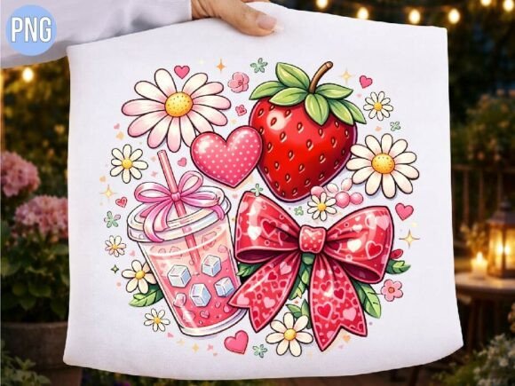 Download Cute Strawberry Iced Drink Pink Bow PNG - Iced drink Collection