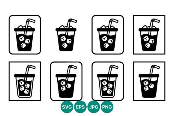 Download Iced Drink Icon Set Black White Vector - Iced drink Collection
